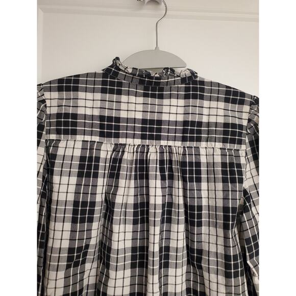 Women's LOFT Black & White Plaid Button Down Blouse w/ Ruffle Trim | Size Small - Picture 6 of 8